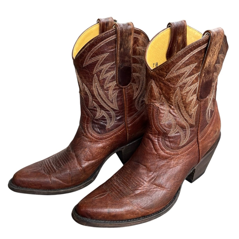 Brown Leather Western Heeled Boots - Women's